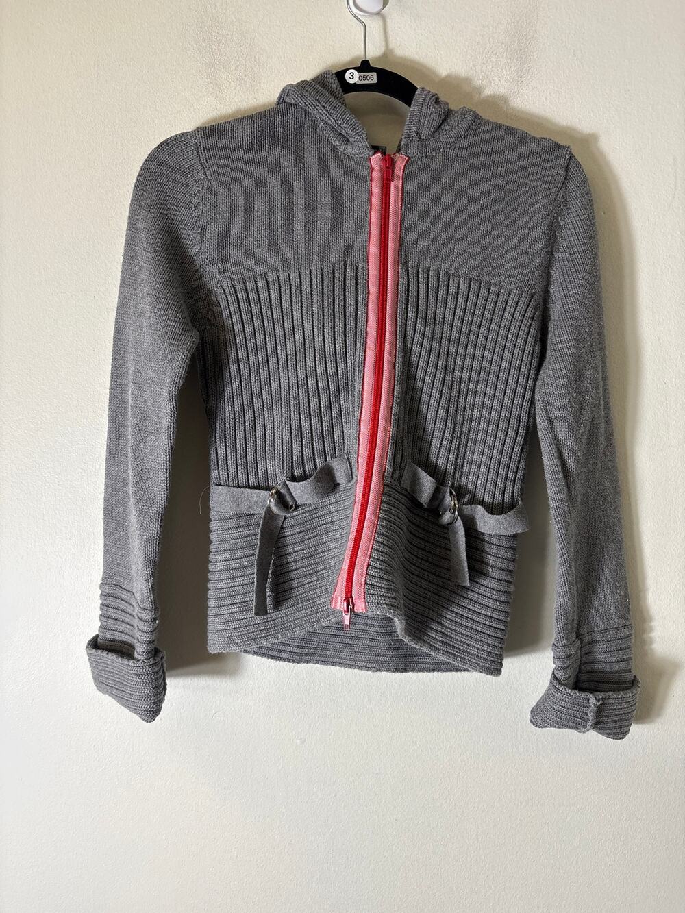 Yellow Box Gray with Red Zip up Cardigan Sz L